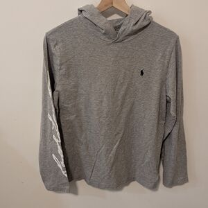 Polo Ralph Lauren Gray Logo Hooded Long Sleeve T-shirt Boys Size Large 14 -16